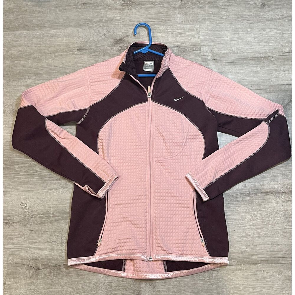 Nike FIT THERMA Track Training Full Zip Mock Neck Jacket Womens M PINK‎ Burgundy